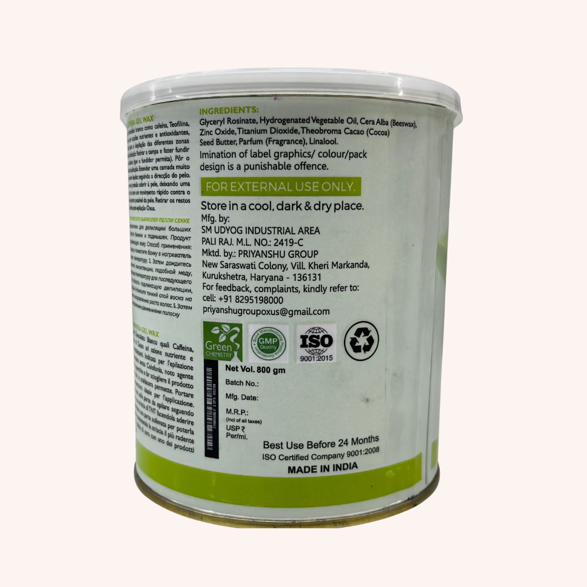 OXUS Professional Liposoluble Aloevera Hair Removal Gel Wax – 800 GM